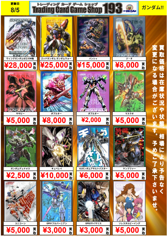 TCGシングルカード通販なら「193net」 / GUNDAM ガンダム スリーブ買取